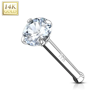 14KT Solid Gold Ball End CZ Prong Nose Pin Ring