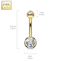 14KT Solid White Gold Double White Ball CZ Gem Belly Button Ring