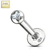 14KT Solid White Gold Ear Cartilage Tragus Labret CZ Stud