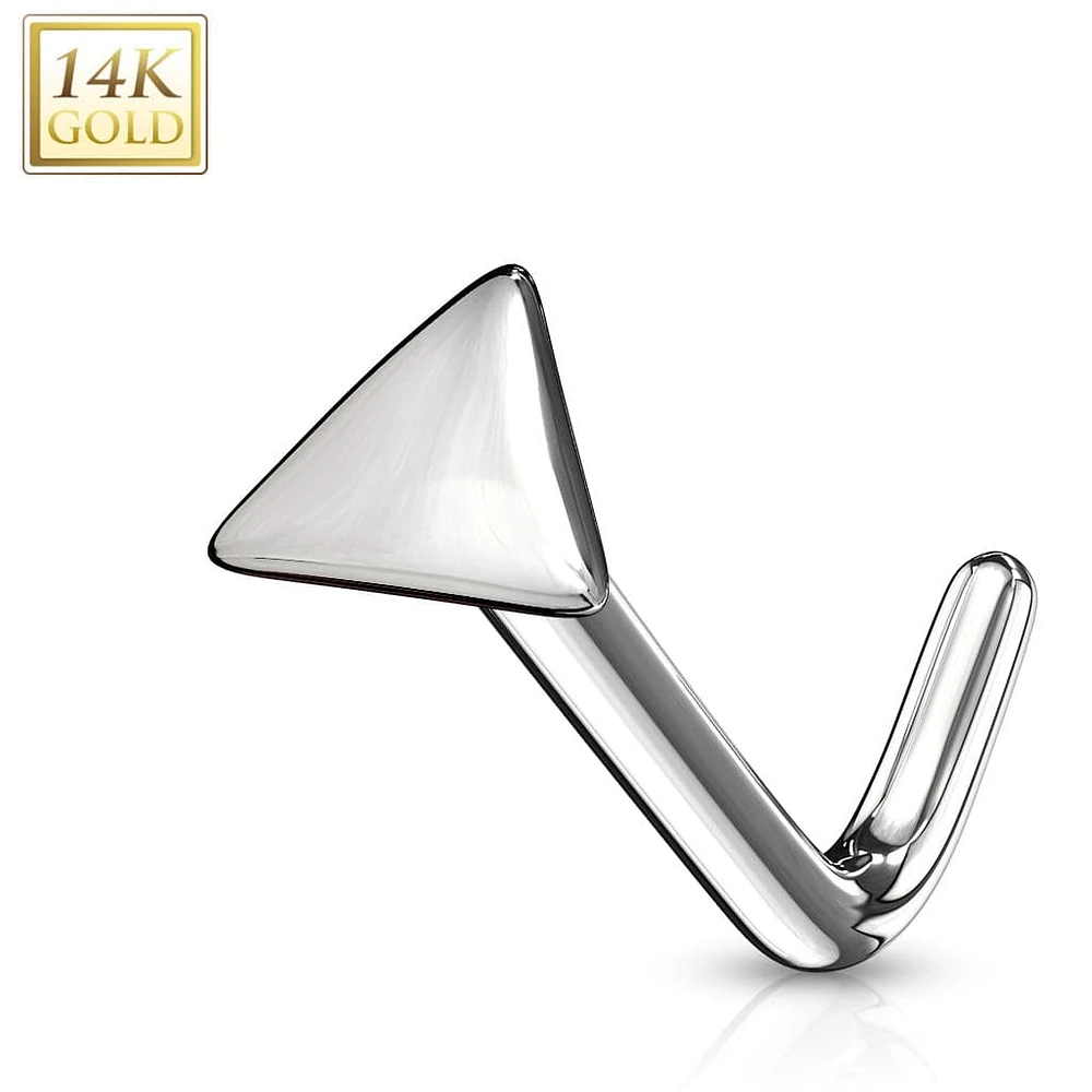 14KT Solid Gold Flat Triangle Top L Shape Nose Ring Stud