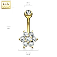 14KT Solid Gold Flower White CZ Belly Ring