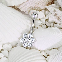 14KT Solid Gold Flower White CZ Belly Ring