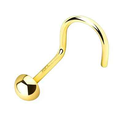 14KT Solid Yellow Gold 2mm Dome Top Corkscrew Nose Ring Stud