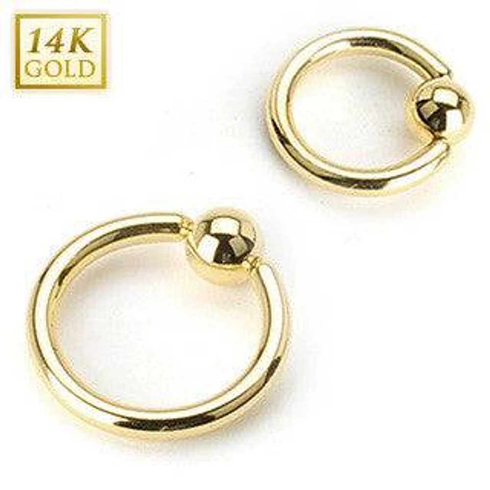14KT Solid Yellow Gold Captive Bead Ring Hoop