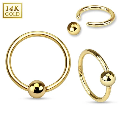 14KT Solid Yellow Gold Captive Bead Ring Hoop