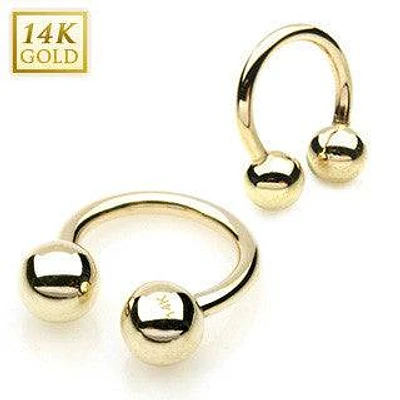 14KT Solid Yellow Gold Ear Cartilage Tragus Horseshoe Ring Hoop
