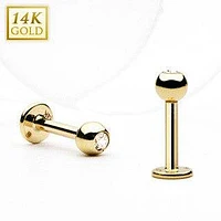 14KT Solid Yellow Gold Ear Cartilage Tragus Labret CZ Stud