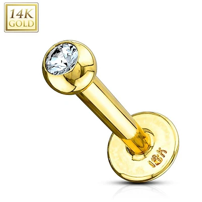 14KT Solid Yellow Gold Ear Cartilage Tragus Labret CZ Stud