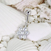 14KT Solid Yellow Gold Flower White CZ Belly Ring