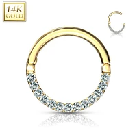 14KT Solid Yellow Gold Paved CZ Hinged Septum Ring