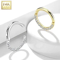 14KT Solid Yellow Gold Paved CZ Hinged Septum Ring