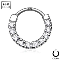 14KT Gold Hinged White CZ Septum Ring Hoop