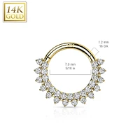 14KT Gold Double Layer Pave White CZ Hinged Septum Clicker Hoop