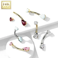 14KT Yellow Gold Pear Shaped White Opal Stud Belly Ring