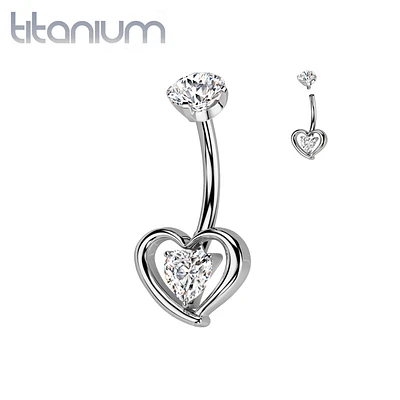 Implant Grade Titanium CZ Heart Shaped Belly Ring