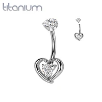 Implant Grade Titanium CZ Heart Shaped Belly Ring