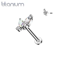 Implant Grade Titanium Marquise Cluster White & AB CZ Threadless Push In Labret