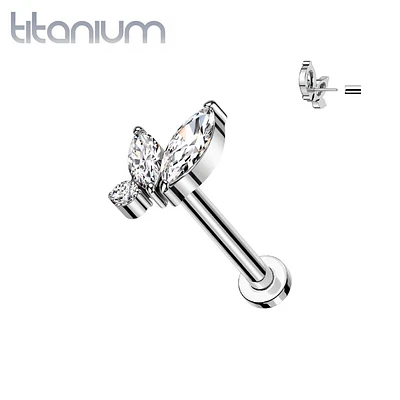 Implant Grade Titanium Marquise Cluster White CZ Threadless Push In Labret