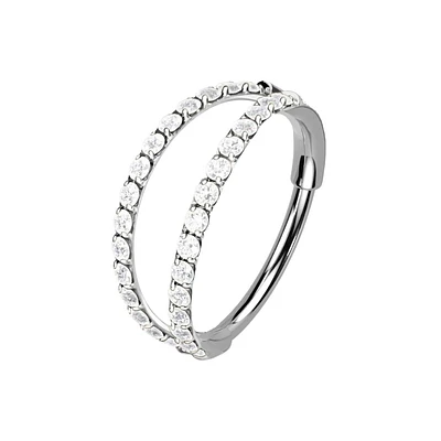 316L Surgical Steel White CZ Pave Double Hoop Nose Ring