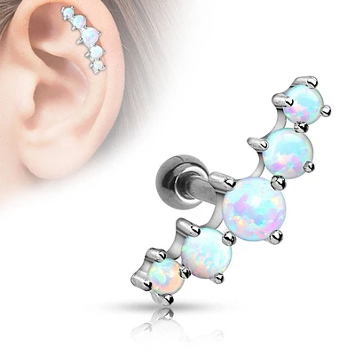 16ga 316L Surgical Steel 5 Opal Stone Along Ear Cartilage Ring
