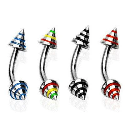 16ga 316L Surgical Steel Curved Eyebrow Tragus Cartilage Helix Barbell with Striped Spikes