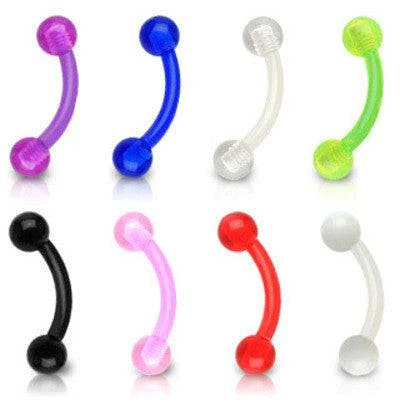 16ga Bio Flex Flexible Acrylic Curved Eyebrow Cartilage Tragus Ring Barbell with Balls