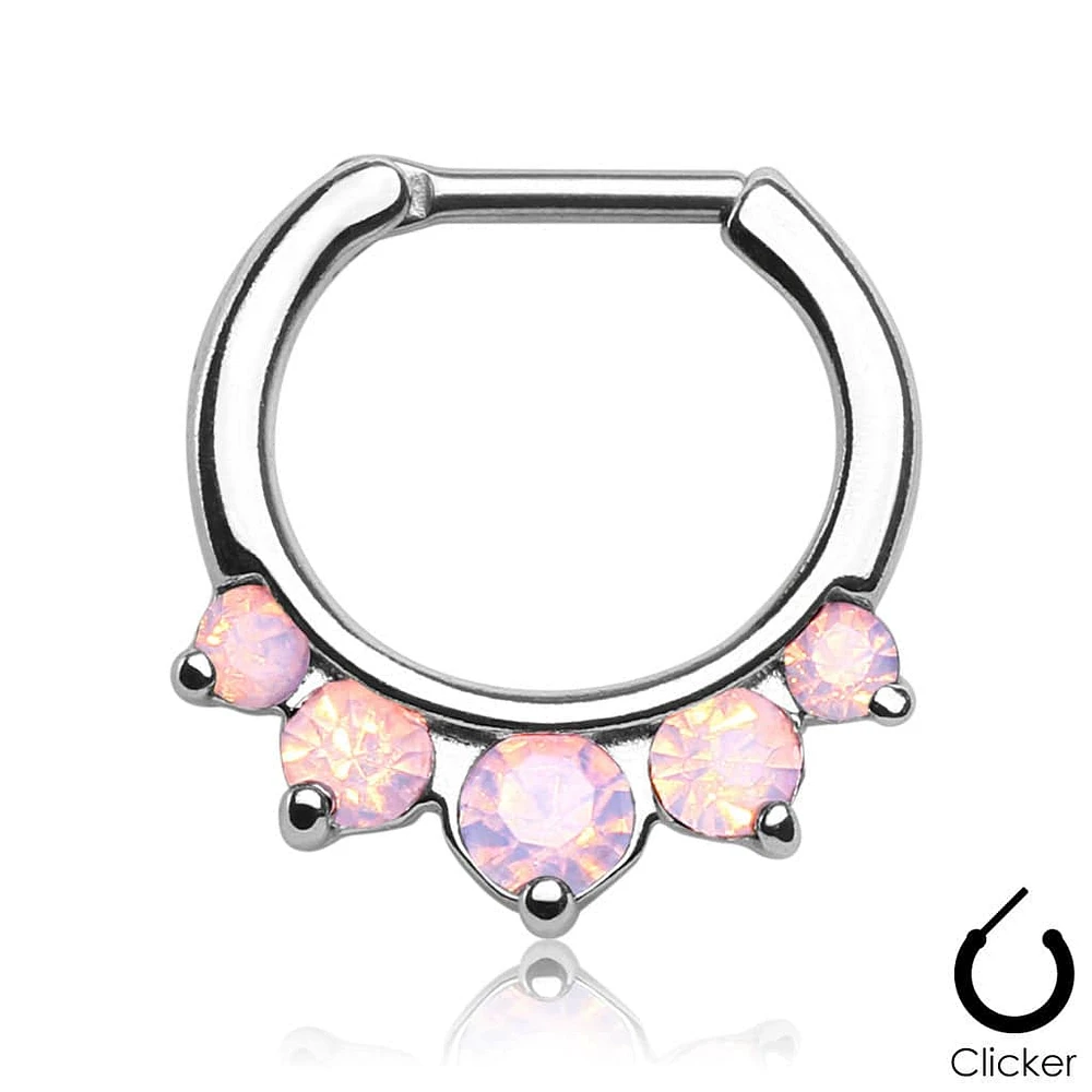 16ga Prong Set 5 Gem Pink Opalite Opaque CZ 316L Surgical Steel Bar Septum Ring Clicker