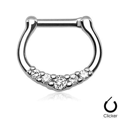 16ga Small All White Clear 5 Prong Set CZ Septum Ring  316L Surgical Steel Bar Clicker