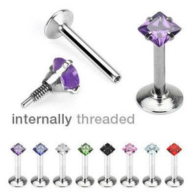 16ga Surgical Steel Internally Threaded Square White CZ Screw In Gem Monroe Cartilage Flat Back Stud