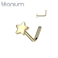 Implant Grade Titanium Gold PVD Star L-Shaped Nose Ring Stud