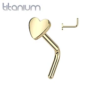 Implant Grade Titanium Gold PVD Heart L-Shaped Nose Ring Stud