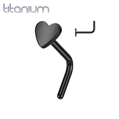 Implant Grade Titanium Black PVD Heart L-Shaped Nose Ring Stud