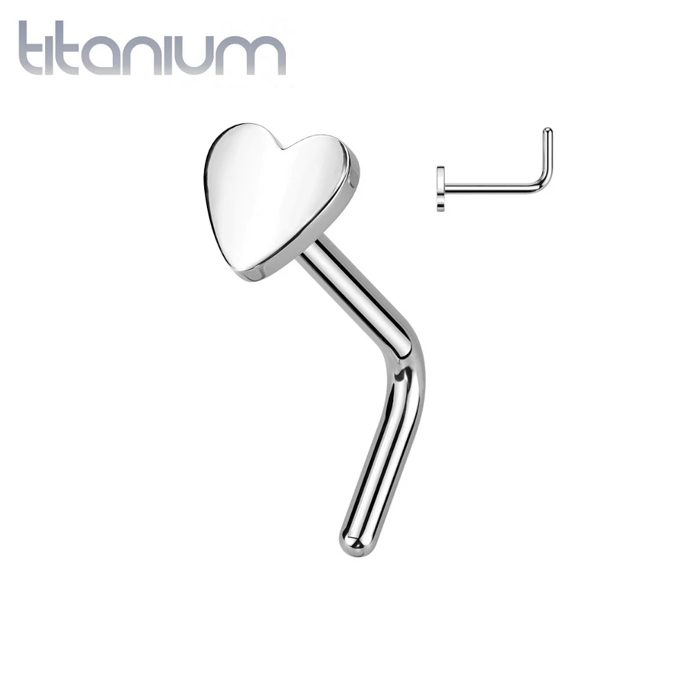 Implant Grade Titanium Heart L-Shaped Nose Ring Stud