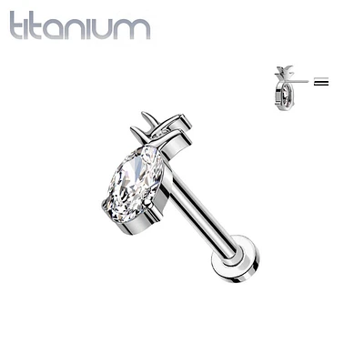 Implant Grade Titanium White CZ Gem Pineapple Threadless Push In Labret