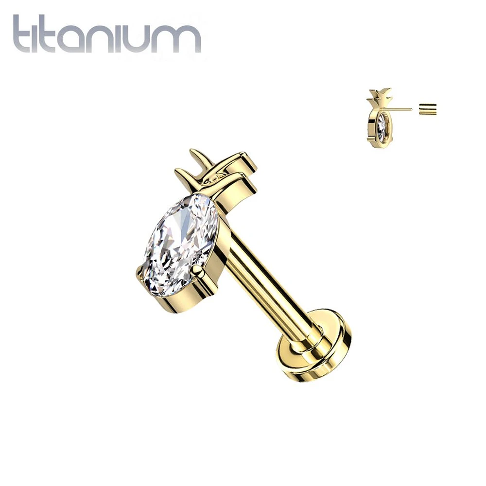 Implant Grade Titanium Gold PVD White CZ Gem Pineapple Threadless Push In Labret