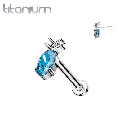 Implant Grade Titanium Aqua CZ Gem Pineapple Threadless Push In Labret