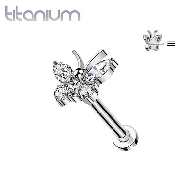 Implant Grade Titanium Large CZ Gem Butterfly Threadless Push In Labret