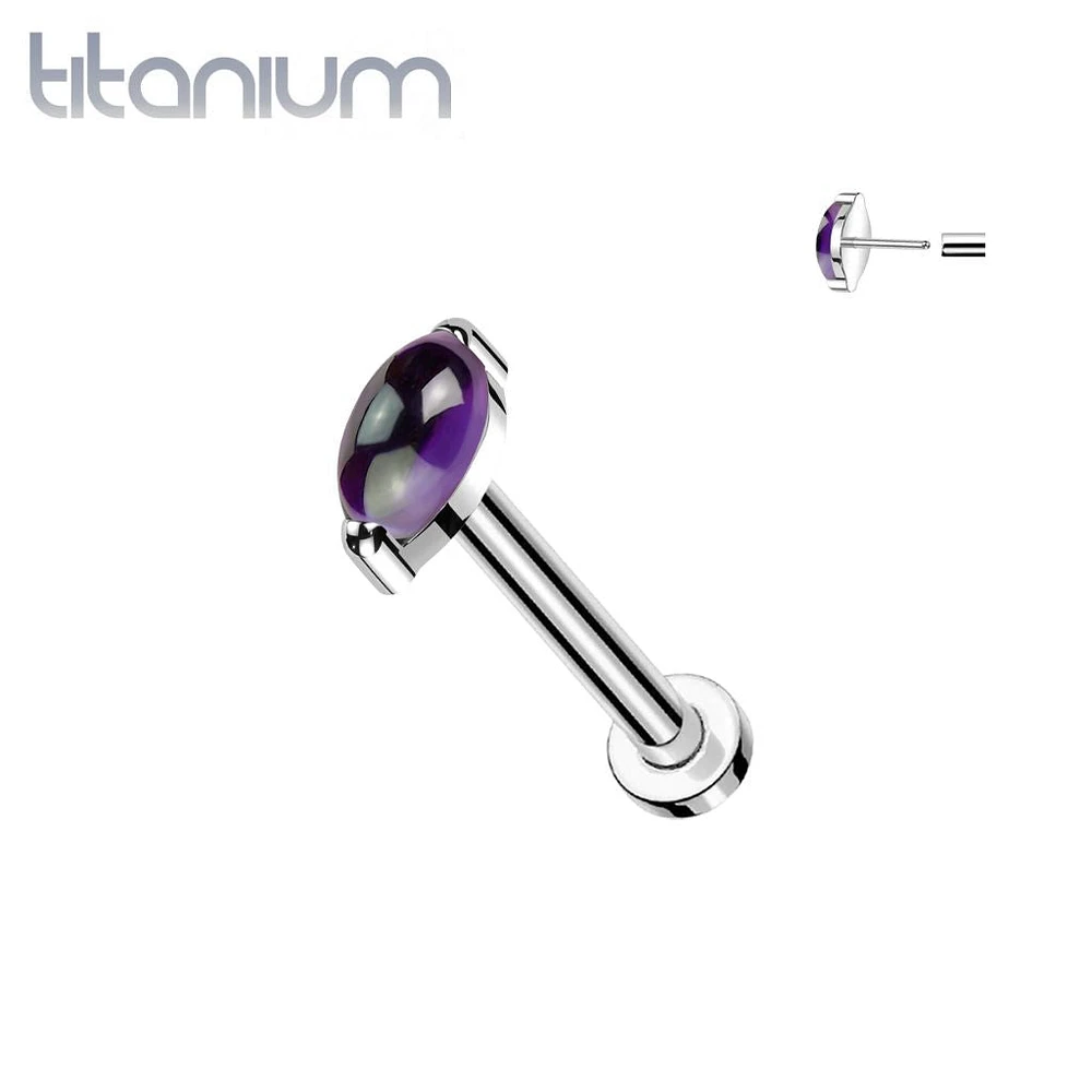 Implant Grade Titanium Marquise Amethyst Threadless Push In Labret