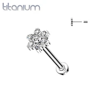 Implant Grade Titanium Threadless Push In Nose Ring White CZ Flower With Flat Back