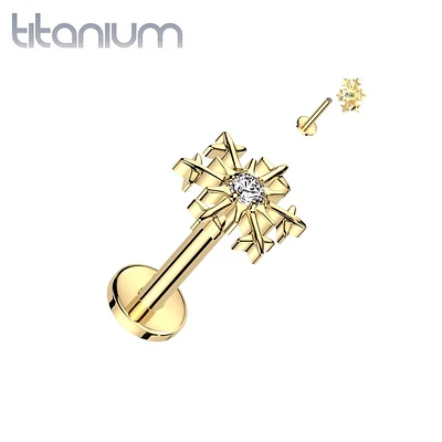 Implant Grade Titanium Gold PVD White CZ Snowflake Flat Back Labret