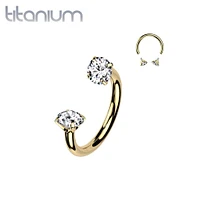 Implant Grade Titanium Gold PVD White CZ Internally Threaded Horseshoe Barbell