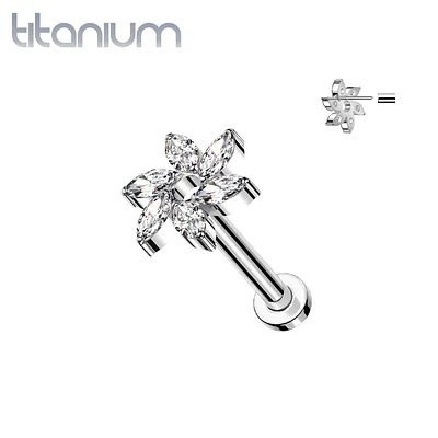 Implant Grade Titanium White CZ Marquise Flower Threadless Push In Labret