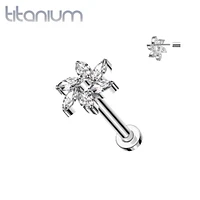 Implant Grade Titanium White CZ Marquise Flower Threadless Push In Labret