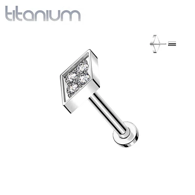 Implant Grade Titanium White CZ Pave Diamond Shaped Threadless Push In Labret