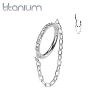 Implant Grade Titanium White CZ Pave Chain Dangle Hinged Clicked Hoop