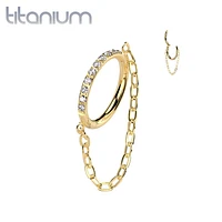 Implant Grade Titanium Gold PVD White CZ Pave Chain Dangle Hinged Clicked Hoop