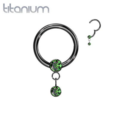 Implant Grade Titanium Black PVD Vitrail Medium CZ Bezel Dangle Hinged Clicker Hoop