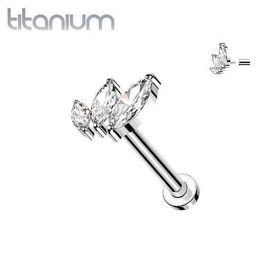 Implant Grade Titanium Triple Marquise CZ Curved Threadless Push In Labret