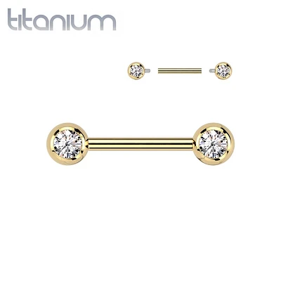 Titanium Internally Threaded Gold PVD White CZ Ball Gem Nipple Ring