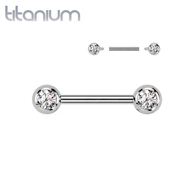 Titanium Internally Threaded CZ Ball Gem Nipple Ring